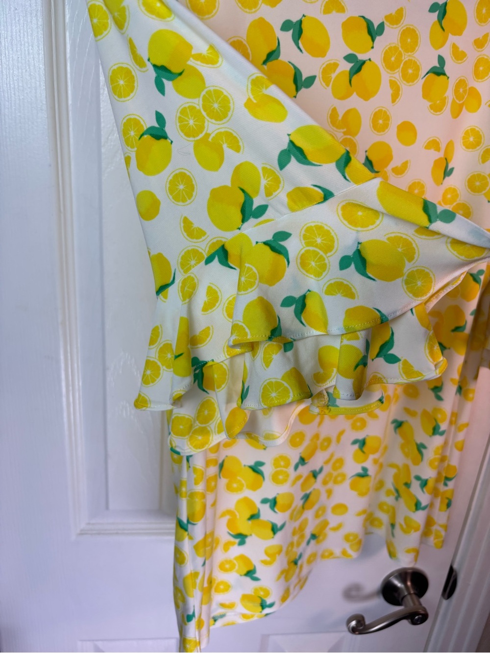 Kensie Yellow Lemon-Pattern Ruffle Sleeve Blouse - Picture 8 of 11